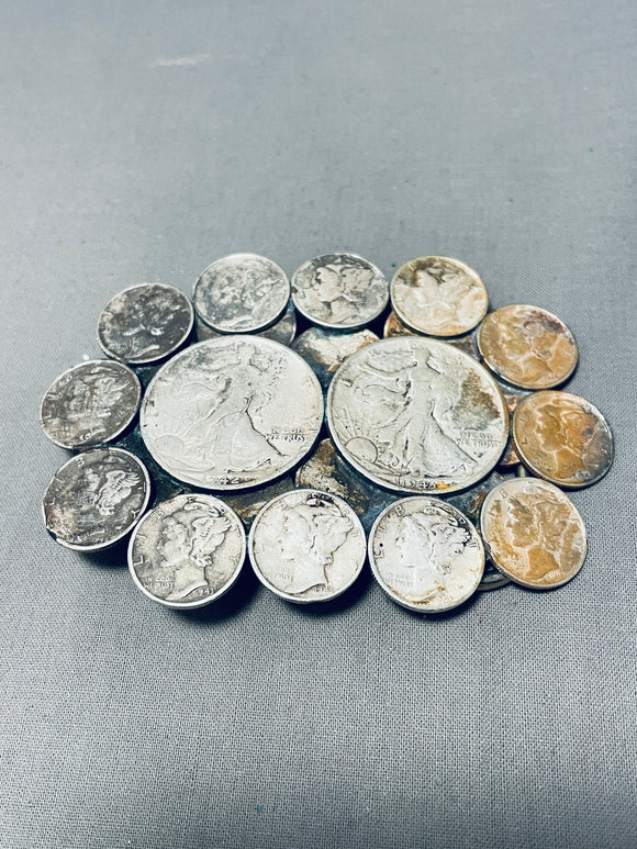 Colossal Vintage Native American Navajo Coin Sterling Silver Buckle-Nativo Arts