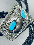 Mike Thomas Vintage Native American Navajo Turquoise Sterling Silver Bolo Tie-Nativo Arts