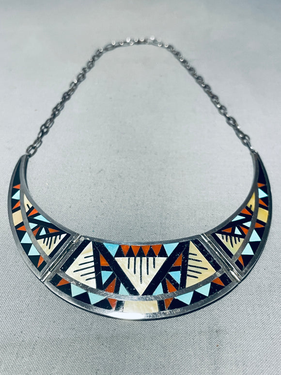 Marylita Boone! Vintage Native American Zuni Inlay Turquoise Sterling Silver Necklace-Nativo Arts