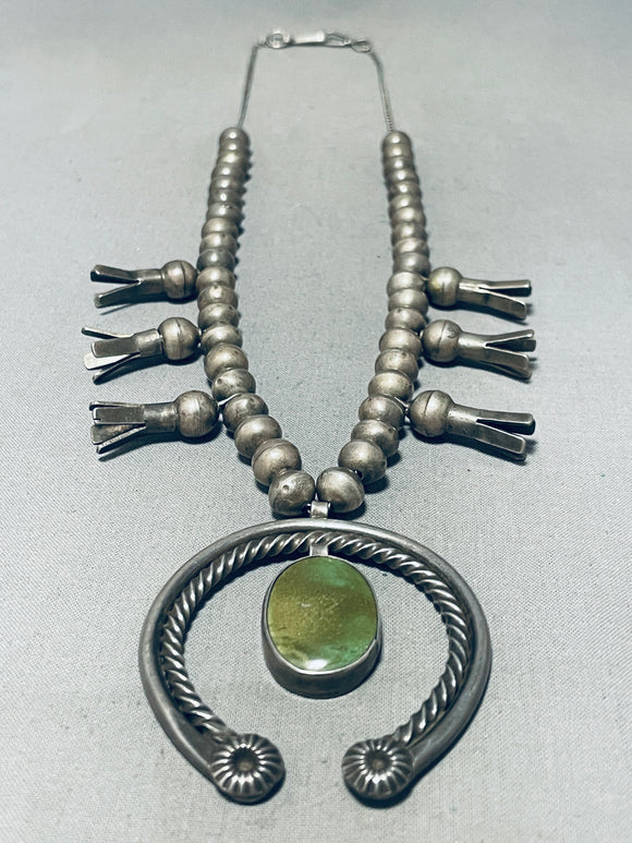 Dropdead Fab Early 1900's Vintage Native American Navajo Sterling Silver Squash Blossom Necklace-Nativo Arts
