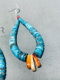 Native American Traditional Santo Domingo Turquoise Coral Spiny Oyster Sterling Silver Earrings-Nativo Arts