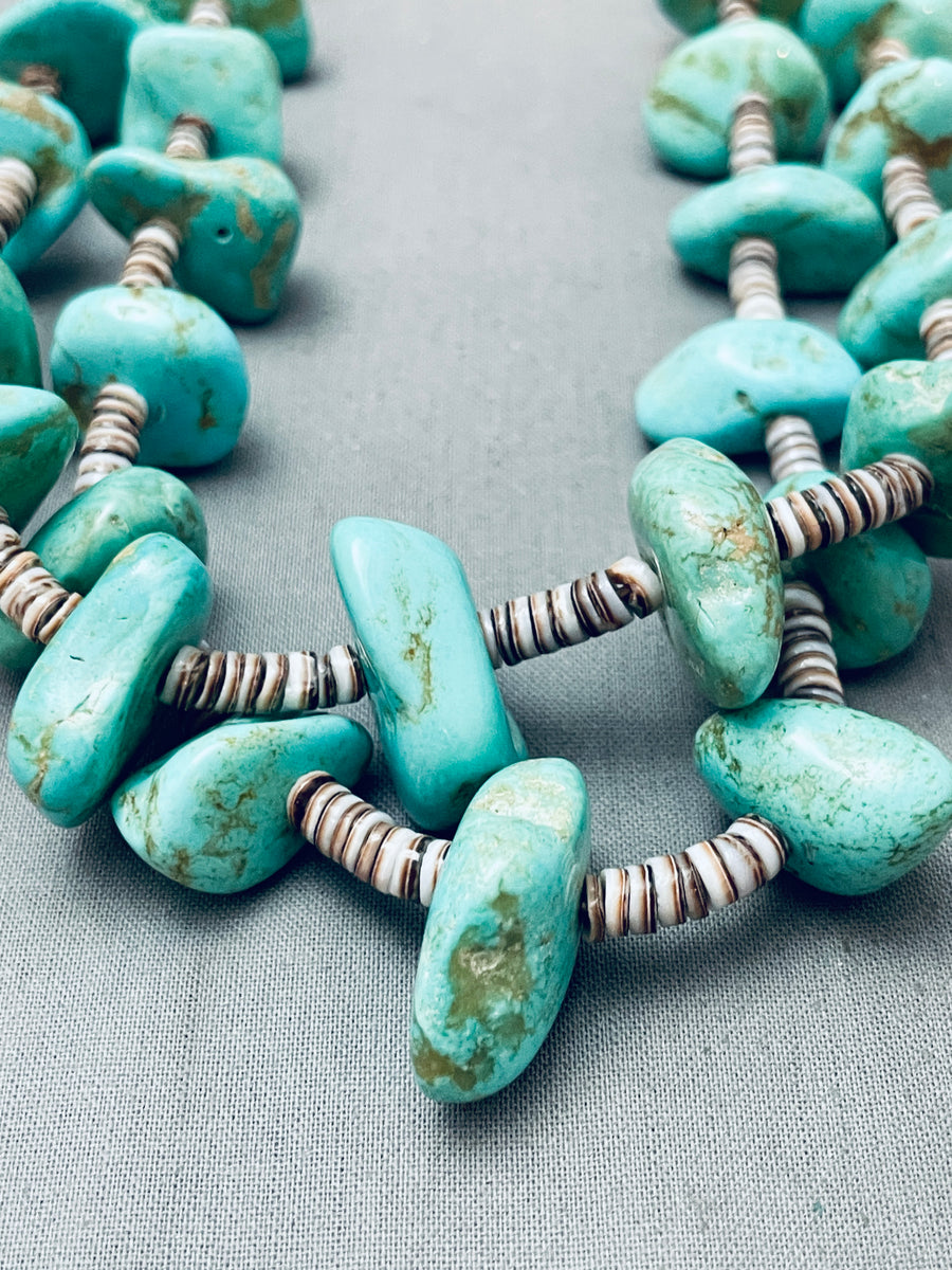 206 Grams Vintage Native American Navajo Green Turquoise Heishi