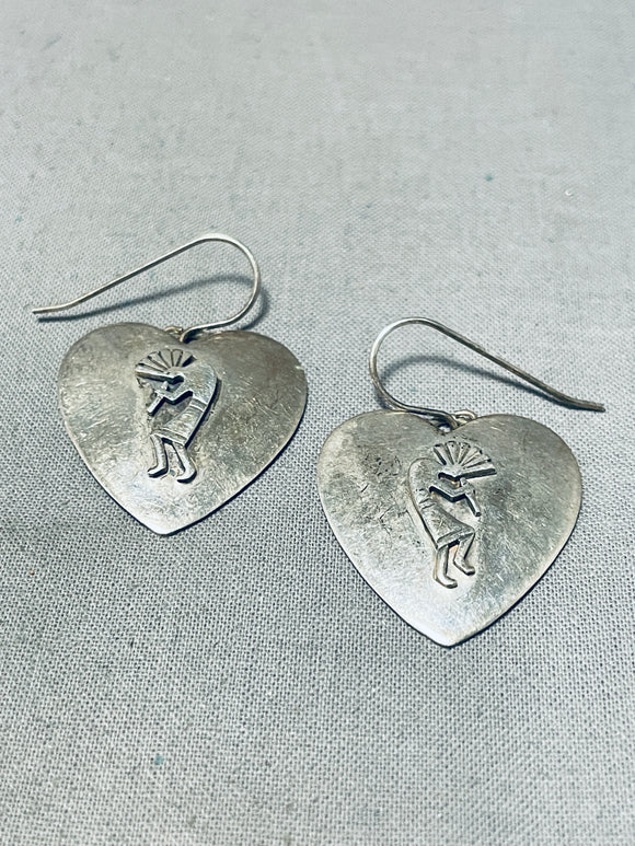 Incomparable Vintage Native American Navajo Sterling Silver Kokopelli Heart Earrings-Nativo Arts