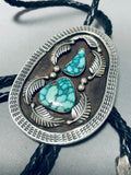 One Of The Best Carico Lake Vintage Native American Navajo Turquoise Sterling Silver Bolo Tie-Nativo Arts