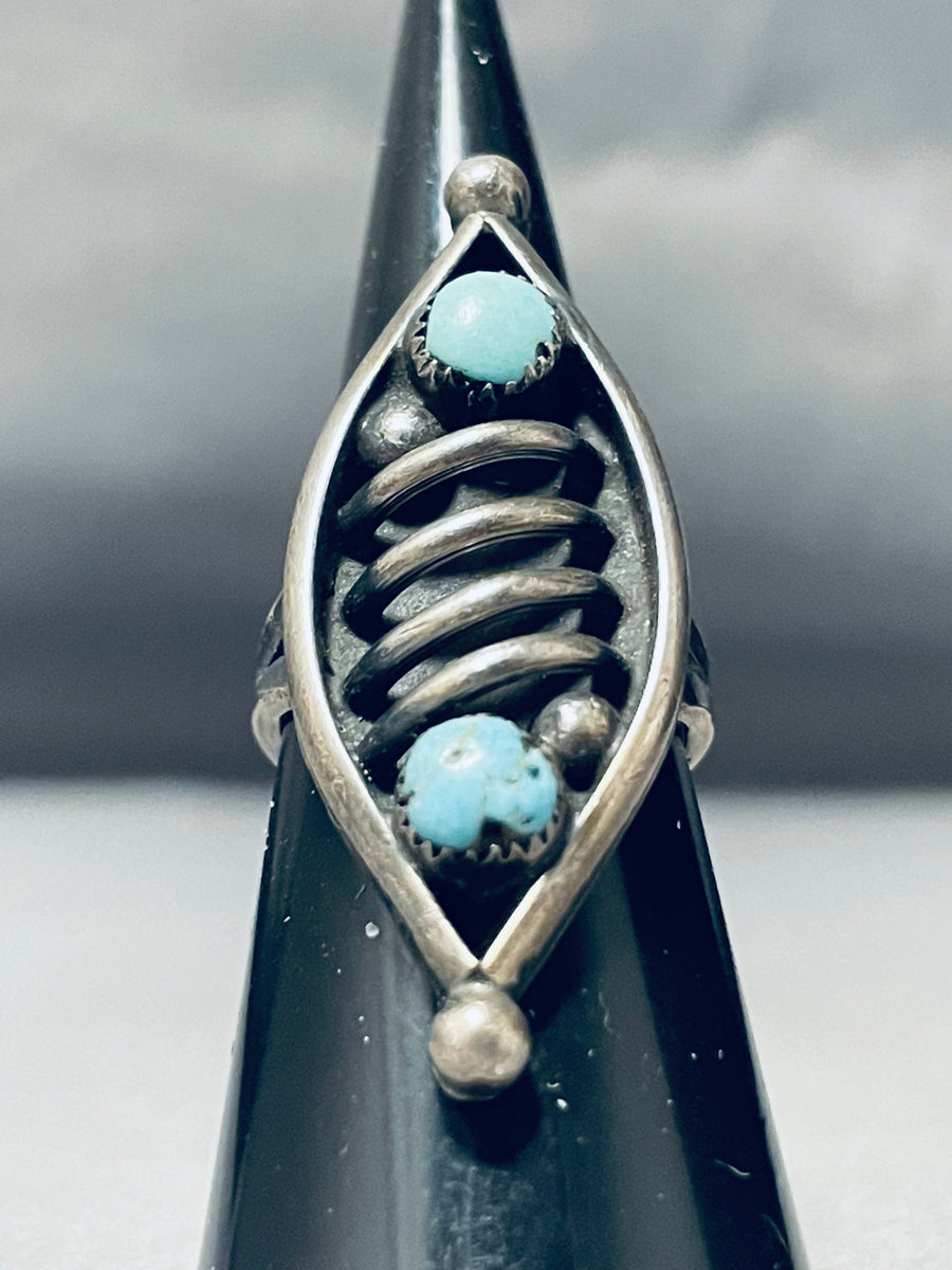 Taller Vintage Native American Navajo Sterling Silver Wave Turquoise R ...
