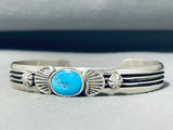 Stunning Native American Navajo Signed Blue Gem Turquoise Sterling Silver Bracelet-Nativo Arts