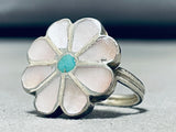 Beautiful Vintage Native American Navajo Flower Turquoise Inlay Sterling Silver Ring-Nativo Arts
