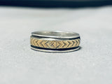 Superior Vintage Signed Native American Navajo 14k Gold Sterling Silver Rug Designs Ring-Nativo Arts