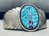 Nez Family Vintage Native American Navajo Turquoise Inlay Sterling Silver Bracelet-Nativo Arts