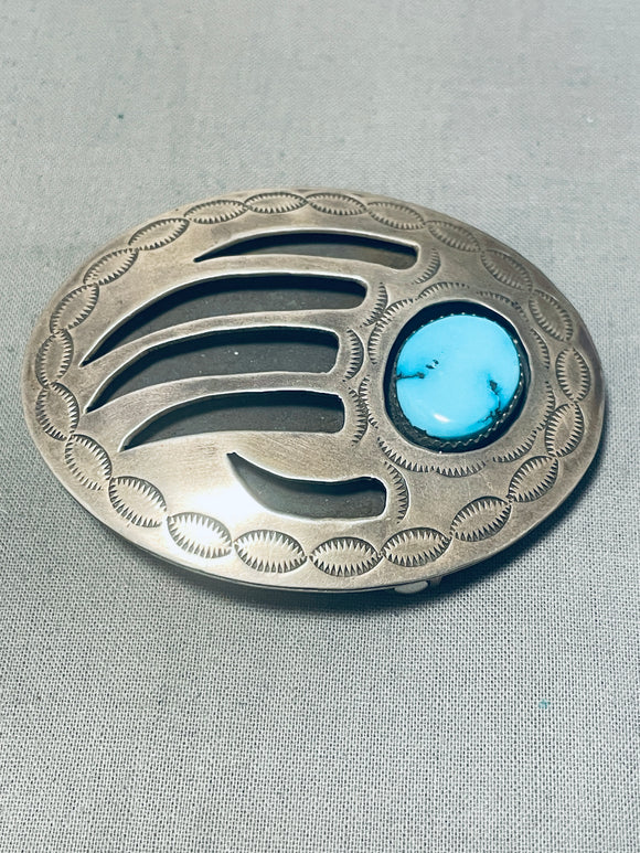 Paw Of Turquoise!! Vintage Native American Navajo Sterling Silver Buckle-Nativo Arts