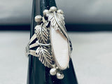 Fabulous Vintage Native American Navajo Mother Of Pearl Sterling Silver Leaves Ring-Nativo Arts