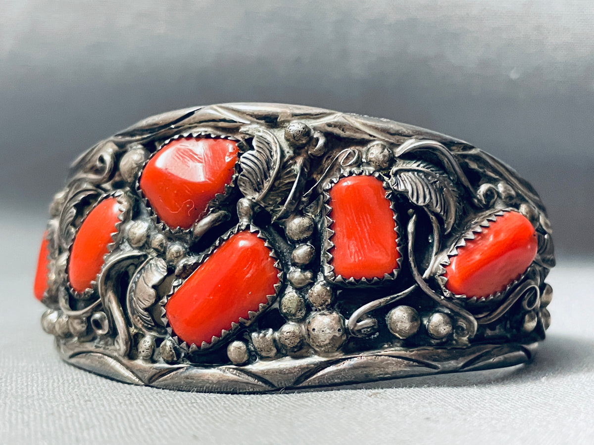 Chunky Coral Vintage Native American Navajo Sterlign Silver Bracelet ...