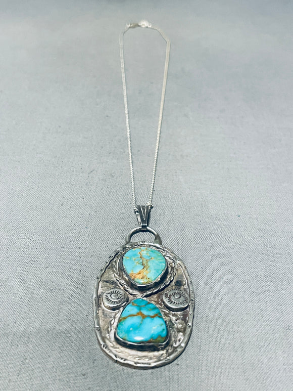 Important Vintage Native American Navajo Royston Old Kingman Turquoise Sterling Silver Necklace-Nativo Arts