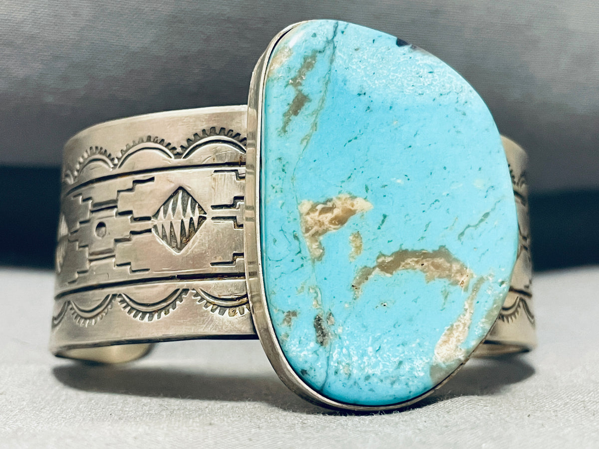 Brilliant Native American Navajo Kingman Turquoise Sterling Silver Hug ...