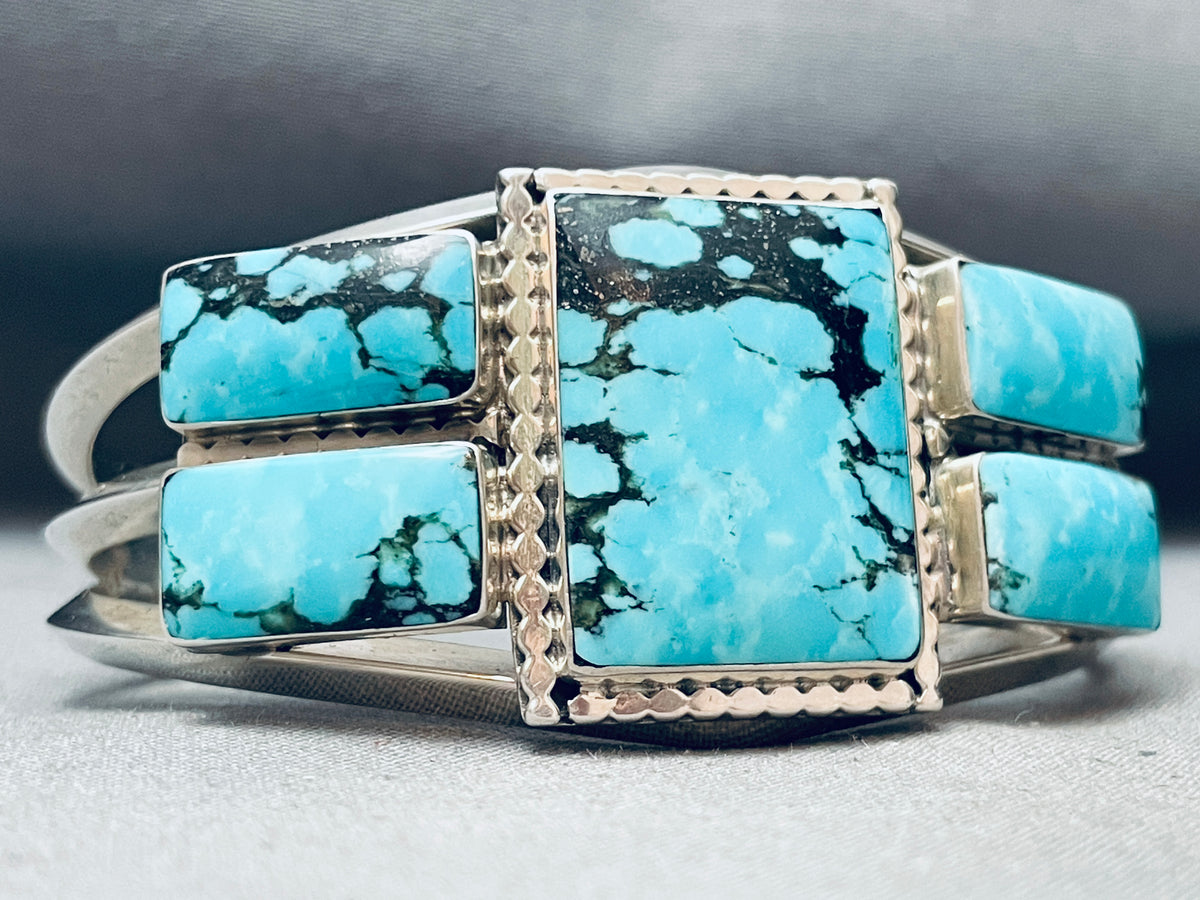 Superior Native American Navajo Squared Turquoise Sterling Silver Brac ...