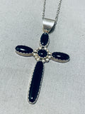 Sparkling Vintage Native American Hopi Onyx Sterling Silver Cross Necklace-Nativo Arts