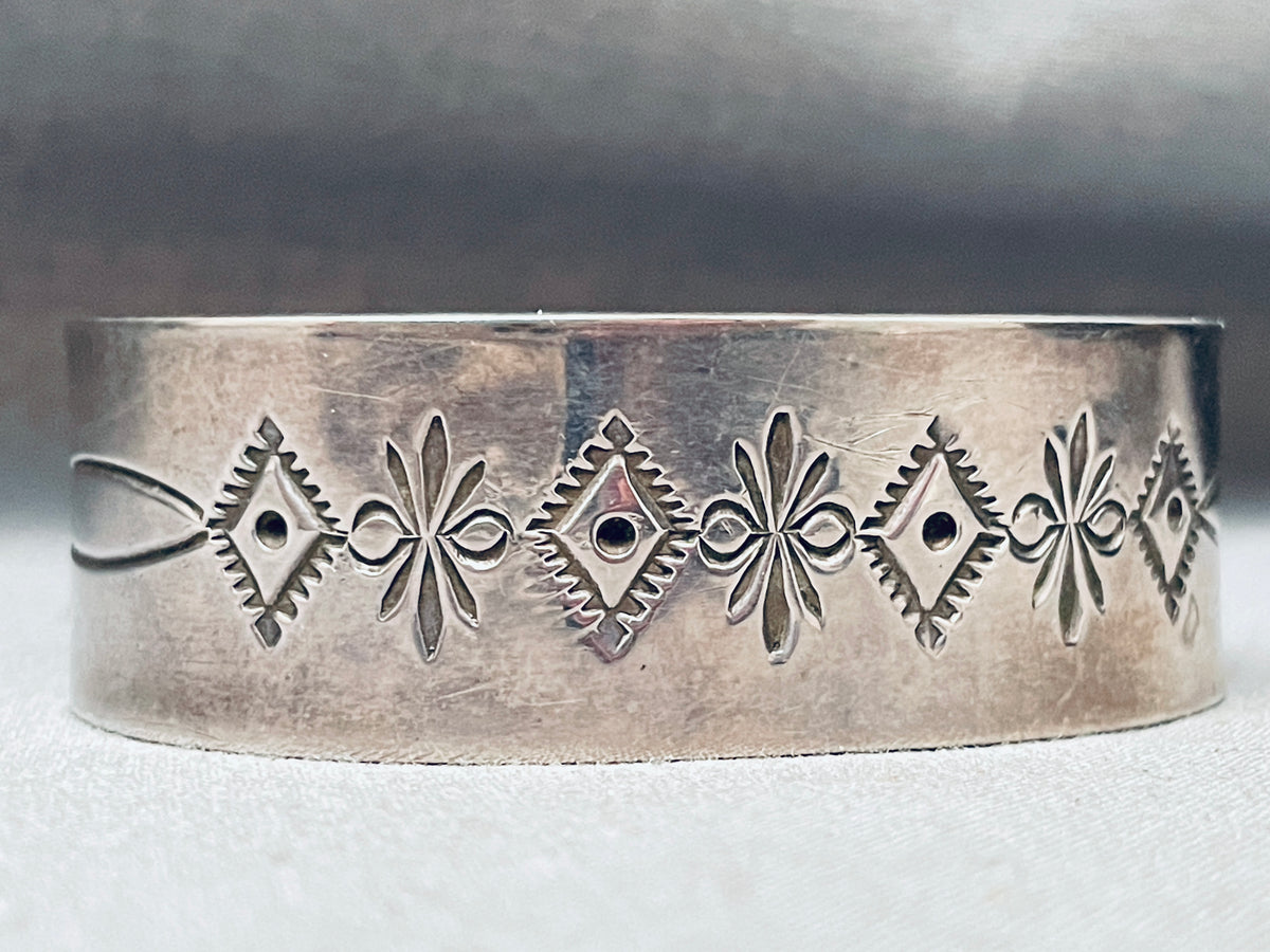 Hand Tooled Vintage Native American Navajo Sun Stamped Sterling