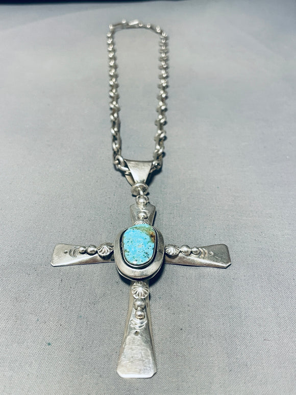 Heavy Important!! Vintage Native American Navajo Ben Begaye Turquoise Sterling Silver Necklace-Nativo Arts