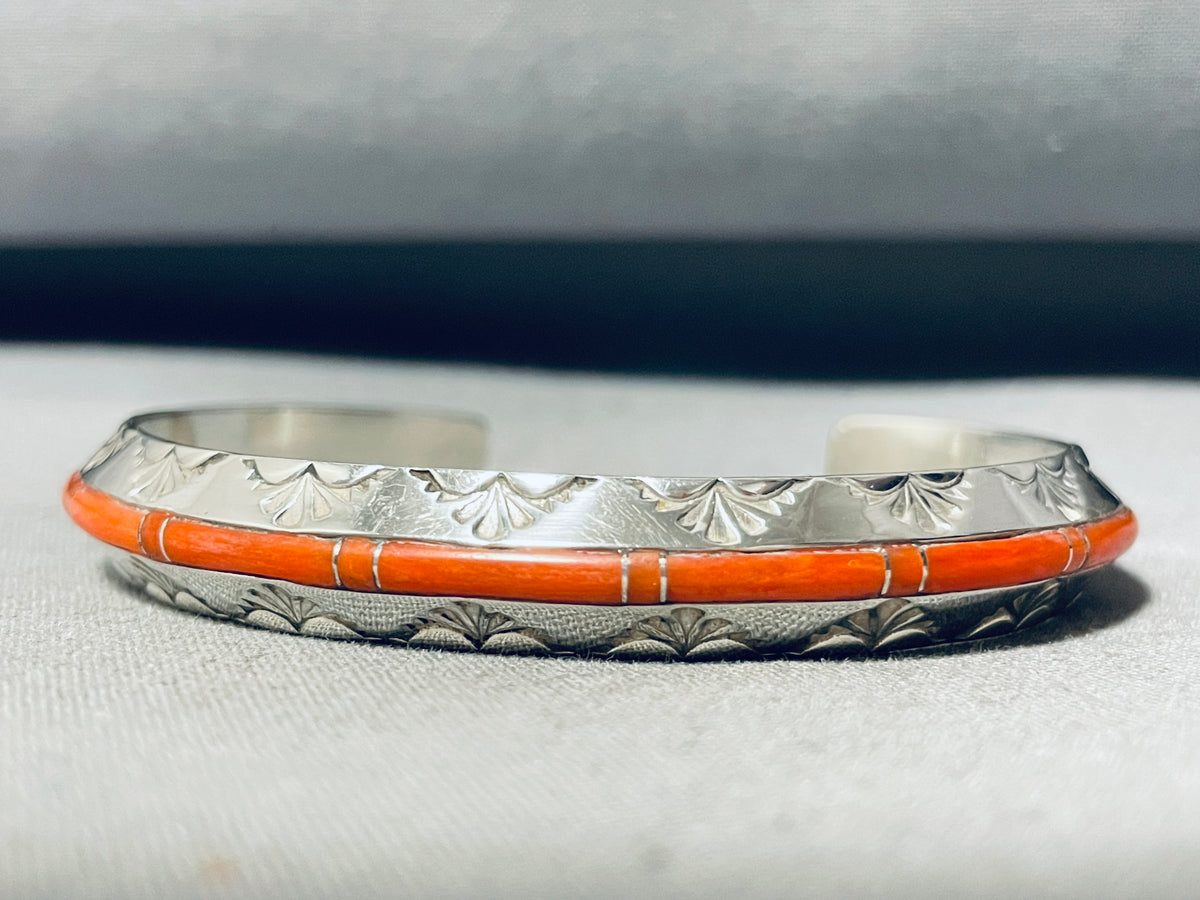 Stellar!! Vintage Native American Navajo Coral Sterling Silver Bracele ...