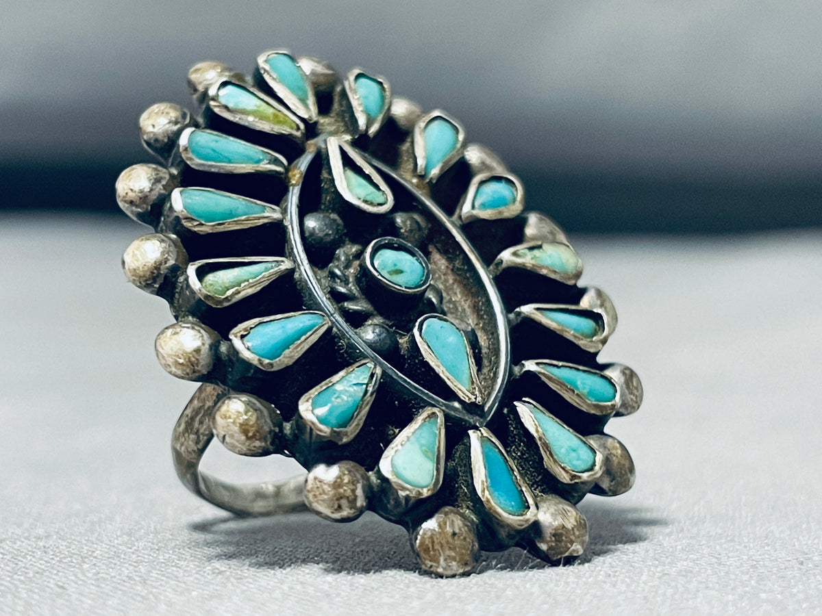 Signed SS outlet & Turquoise petite point Cluster Ring