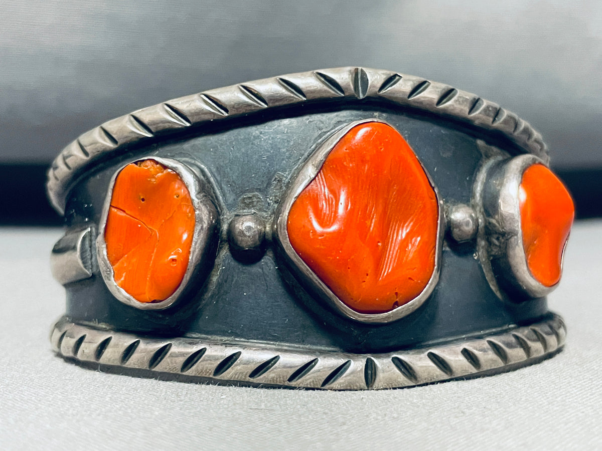 Chunky Dunk Coral!!!! Vintage Native American Navajo Sterling Silver B ...