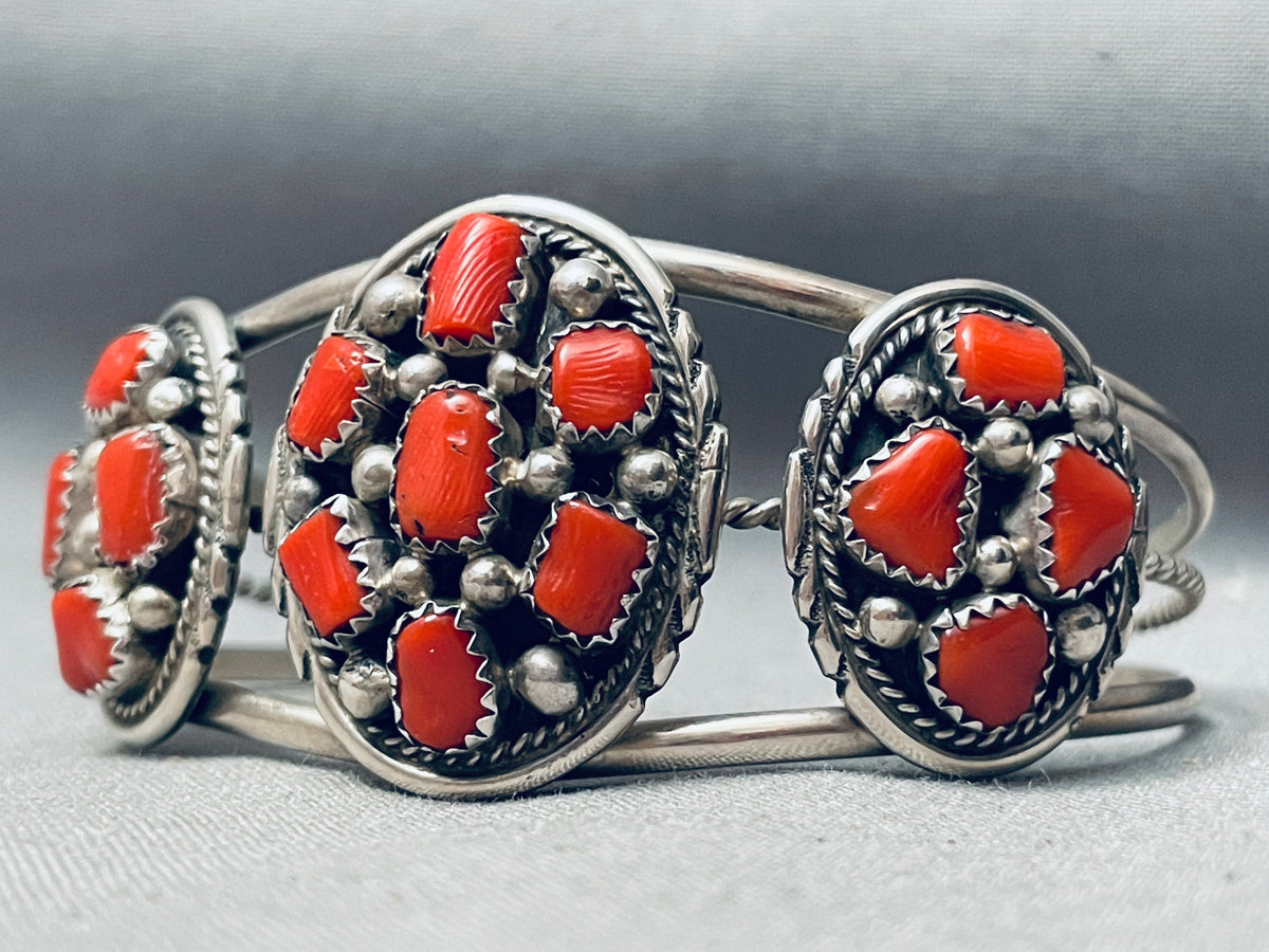 Chunky Dunky Coral Vintage Native American Navajo Sterling Silver Brac ...