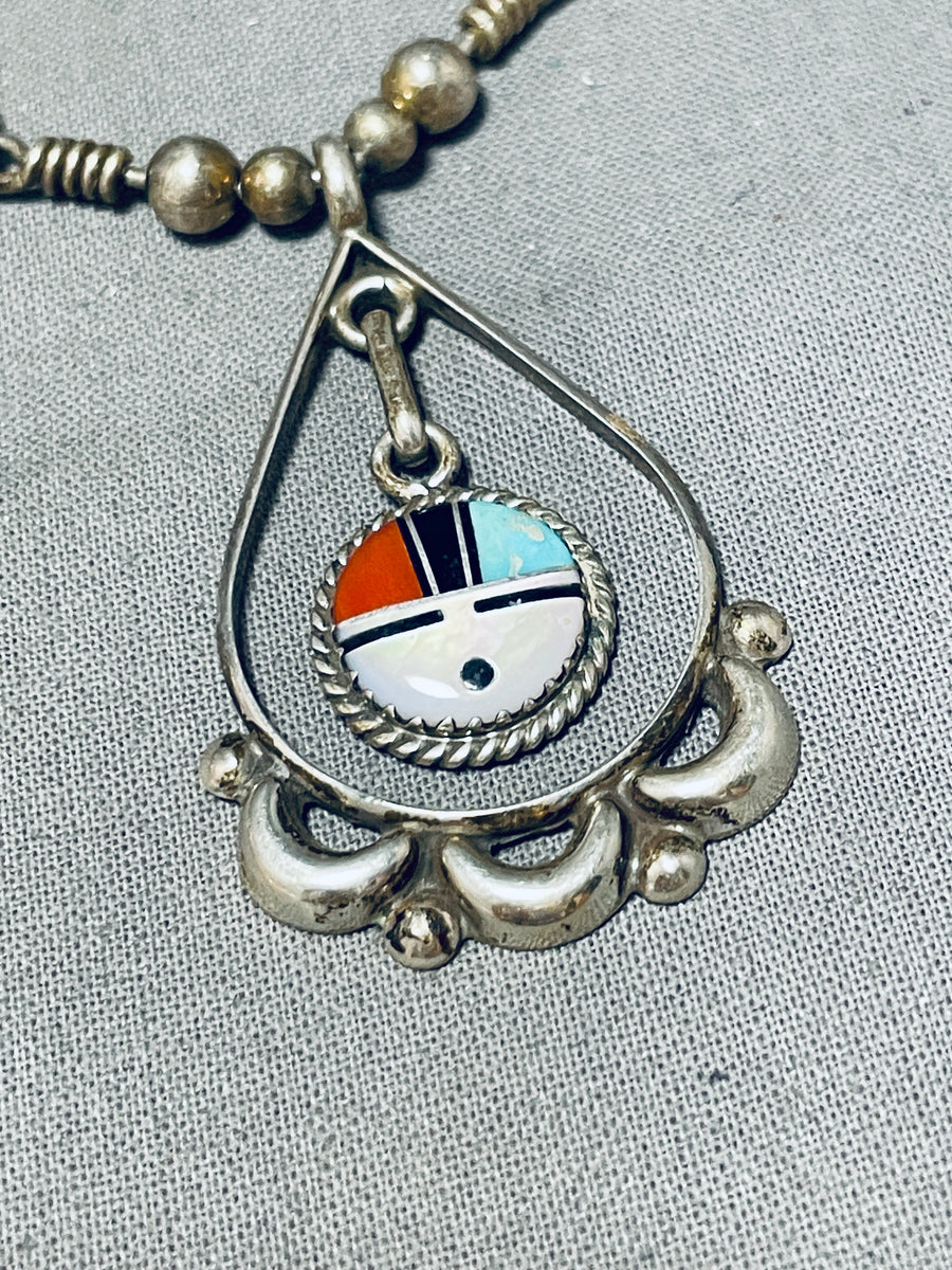 Signed Vintage Native American Zuni Blue Gem Turquoise Coral Sterling ...