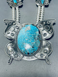 203 Grams Butterfly Native American Navajo Turquoise Sterling Silver Squash Blossom Necklace-Nativo Arts