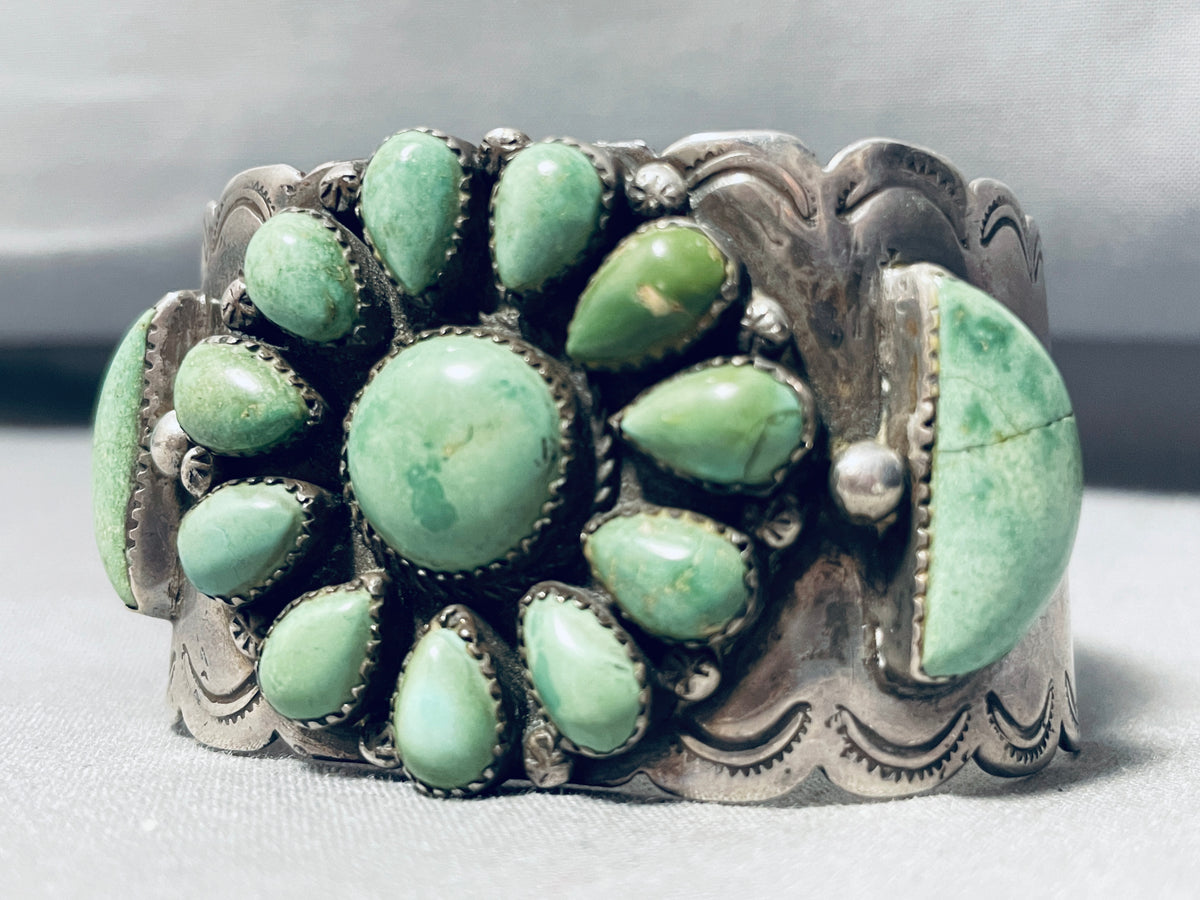 Half Moon And Flower Green Turquoise Vintage Native American