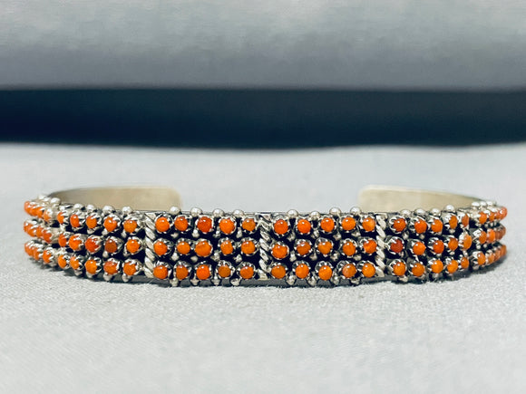 Captivating Vintage Native American Zuni 90 Corals Sterling Silver Bracelet-Nativo Arts