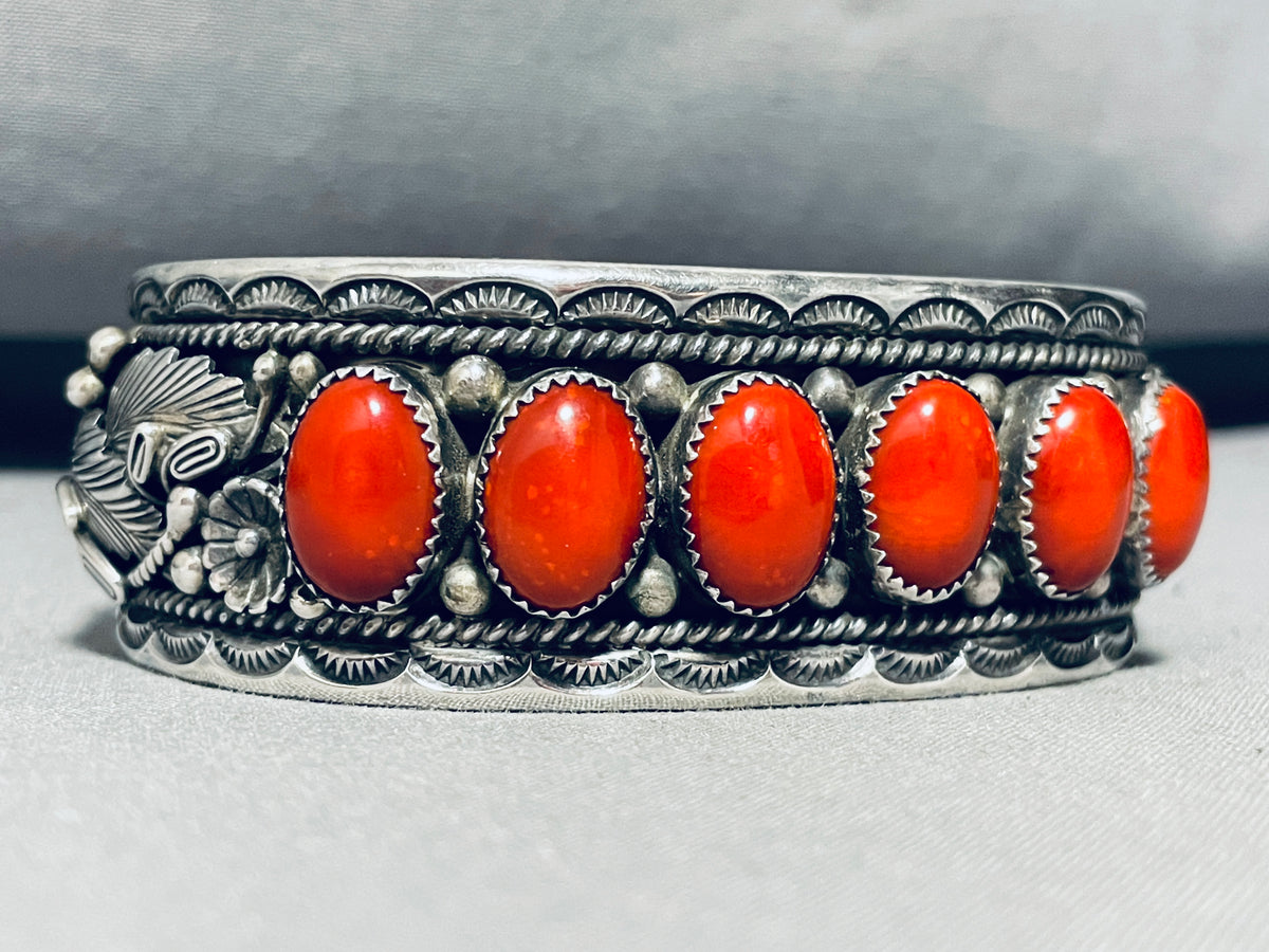 Huge Chunky Corals Vintage Native American Navajo Sterling Silver Brac ...