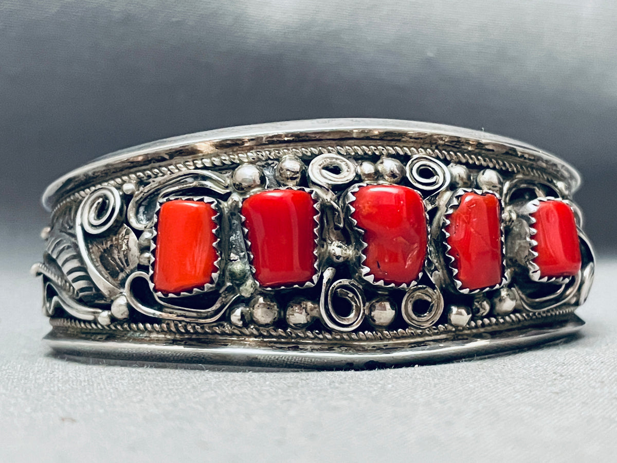 Chunky Dunky Coral Vintage Native American Navajo Sterling Silver Swir ...