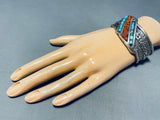 6 Inch Wrist Native American Navajo Turquoise Coral Vintage Sterling Silver Bracelet-Nativo Arts