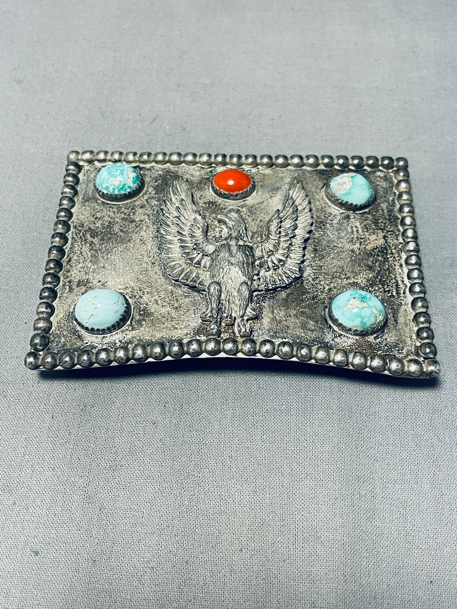 Silver Belt buy Buckle w/ Eagle in Turquoise