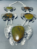329 Gram Native American Navajo Green Turquoise Tortoise Sterling Silver Squash Blossom Necklace-Nativo Arts