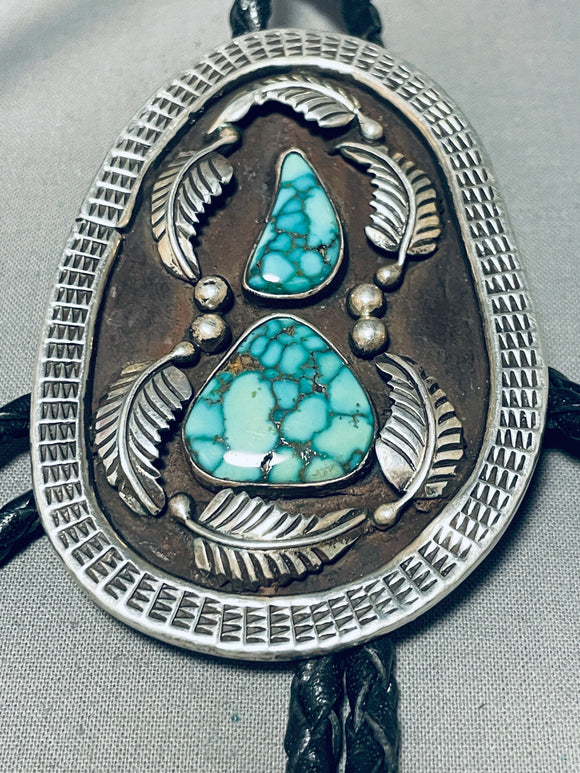 One Of The Best Carico Lake Vintage Native American Navajo Turquoise Sterling Silver Bolo Tie-Nativo Arts