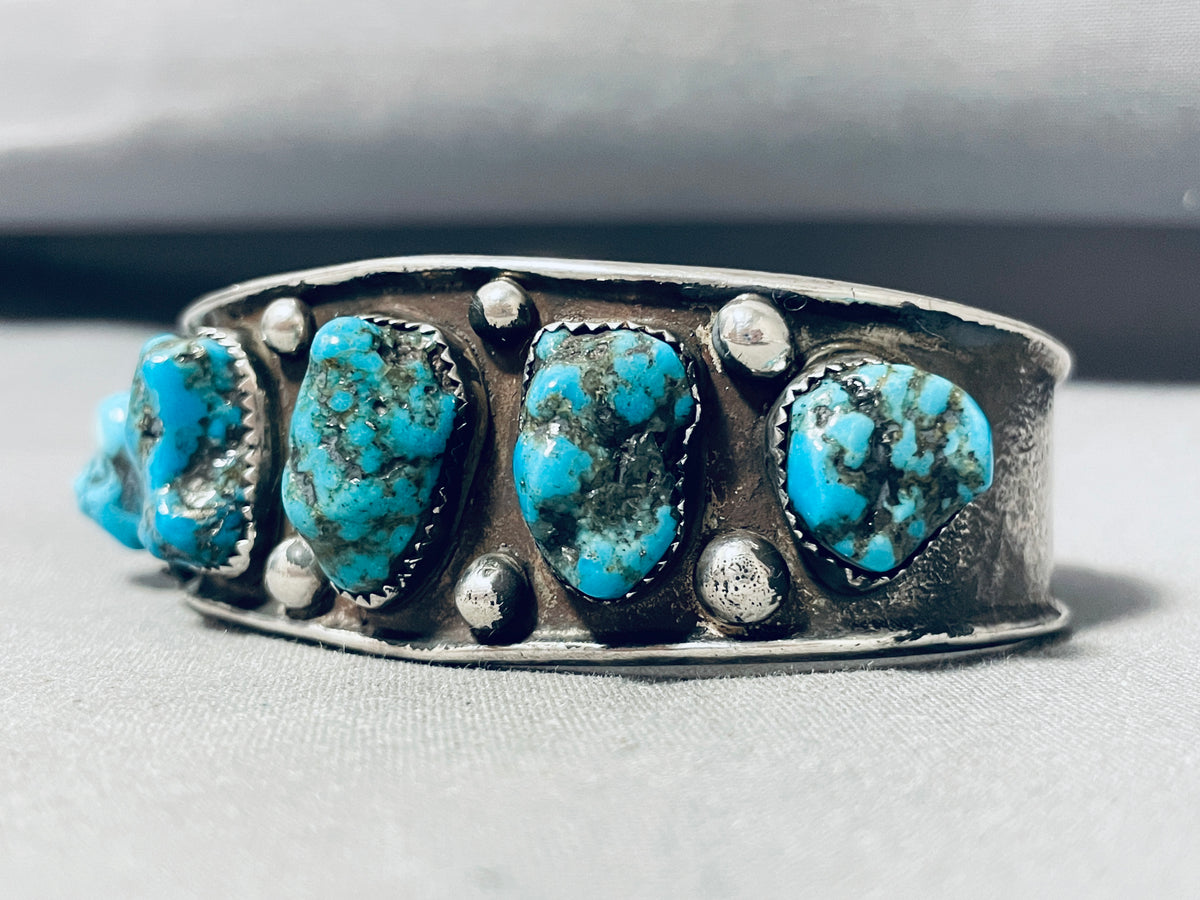 Rare Vintage Native American Navajo Old Kingman Turquoise Sterling Sil ...