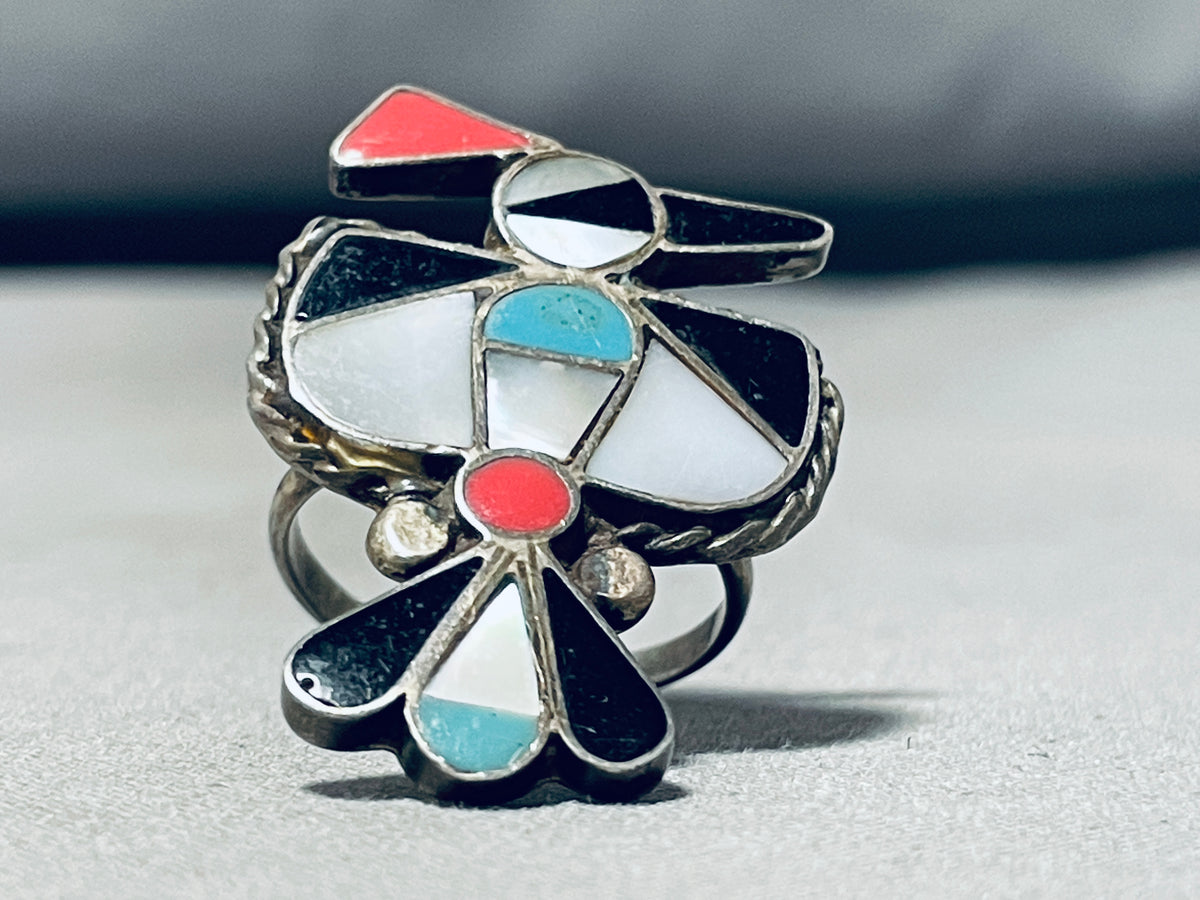 Size 11-925 Sterling Silver Oval Morenci Turquoise Cabochon outlet Ring, Southwestern Thunderbird Design, Statement High Polish Gemstone Band,...