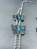 203 Grams Butterfly Native American Navajo Turquoise Sterling Silver Squash Blossom Necklace-Nativo Arts