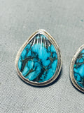 Best Vintage Native American Navajo Mexican Blue Diamond Turquoise Sterling Silver Earrings-Nativo Arts
