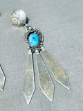 Amazing Vintage Native American Navajo Morenci Turquoise Sterling Silver Signed Dangle Earrings-Nativo Arts