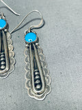 Unforgettable Vintage Native American Navajo Pilot Mountain Turquoise Sterling Silver Earrings-Nativo Arts
