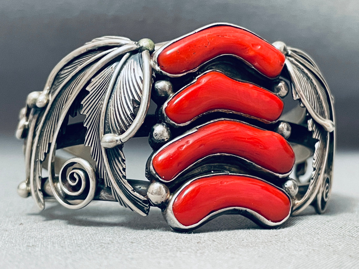 One Of The Best Vintage Native American Navajo Coral Sterling Silver C ...