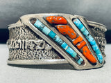 6 Inch Wrist Native American Navajo Turquoise Coral Vintage Sterling Silver Bracelet-Nativo Arts