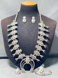 Dropdead Fab Vintage Native American Navajo Sterling Silver Kokopelli Squash Blossom Necklace-Nativo Arts