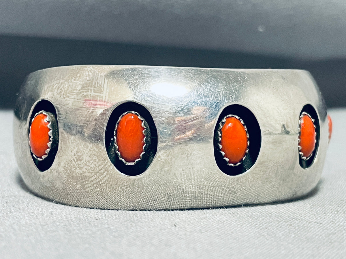 Exquisite Vintage Native American Navajo Coral Sterling Silver Shadowb ...