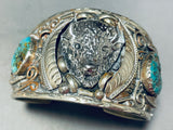 Old Buffalo Love!! Vintage Native American Navajo Turquoise Sterling Silver Bracelet-Nativo Arts