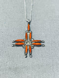 Special Vintage Native American Zuni Coral Sterling Silver Cross Necklace-Nativo Arts