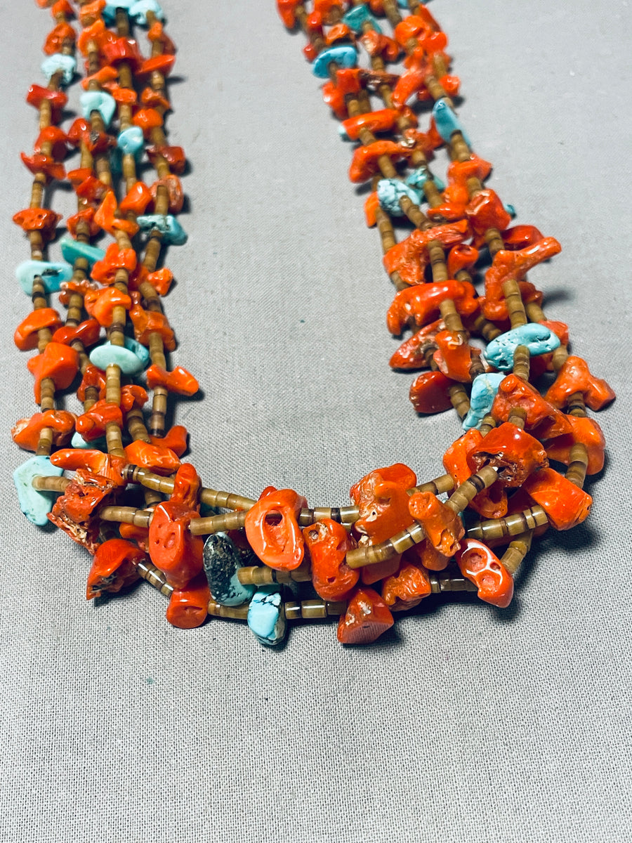 Southwestern Vintage 40 Strand Coral Bead Necklace For Sale at