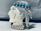 Indian Head!!! 154 Grams Native American Navajo Turquoise Sterling Silver Bracelet Cuff-Nativo Arts